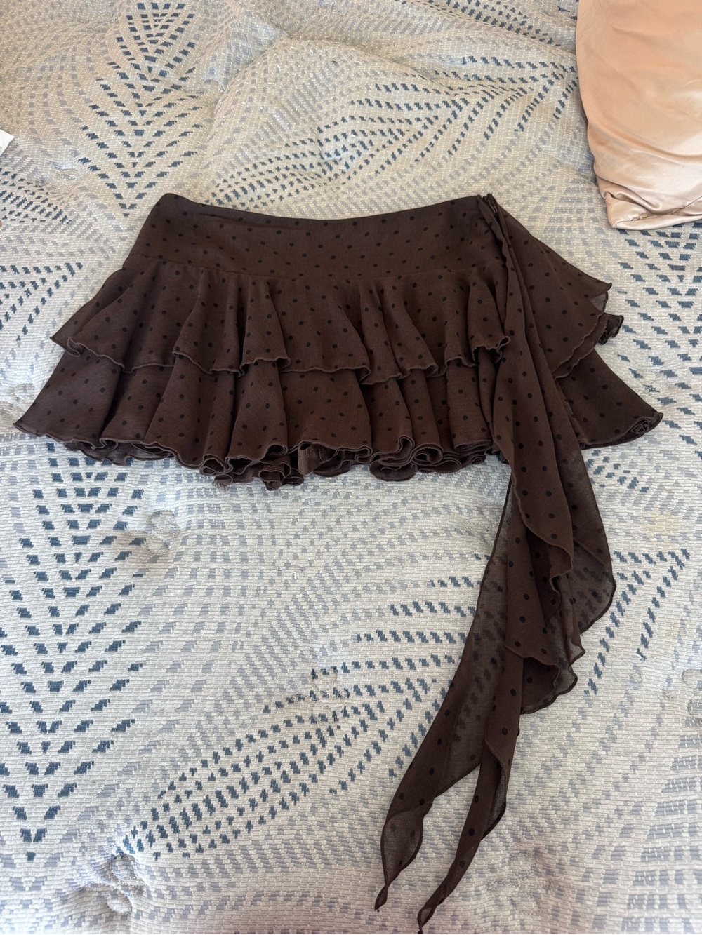 Zara Ruffled Polka Dot Wrap Mini Skirt - Brown